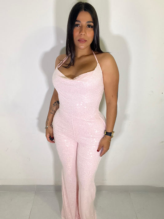 Baby Pink Sequins Jumpsuit