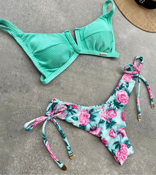 Mint and Roses Bikini Set